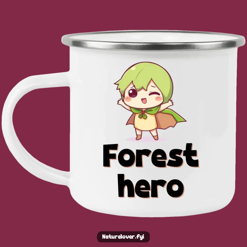 Funny Camp Hero Camping Mug: Leaf Cape Pose, Durable & Funny Gift for Adventures