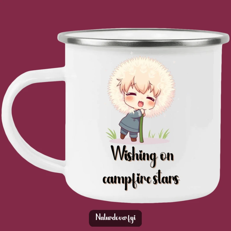 Funny Camping Mug: Character's Dandelion Hug, Whimsical Outdoor Adventure Gift