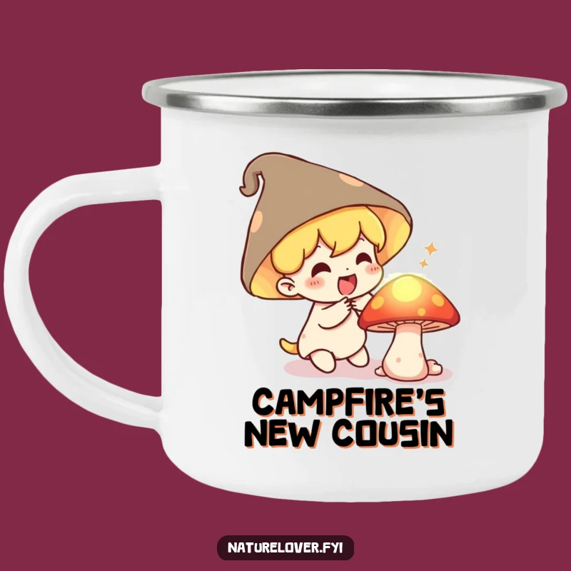 Funny Mushroom Discoverer Camping Mug: Delighted Character's Glowing Secret Surprise Drinkware