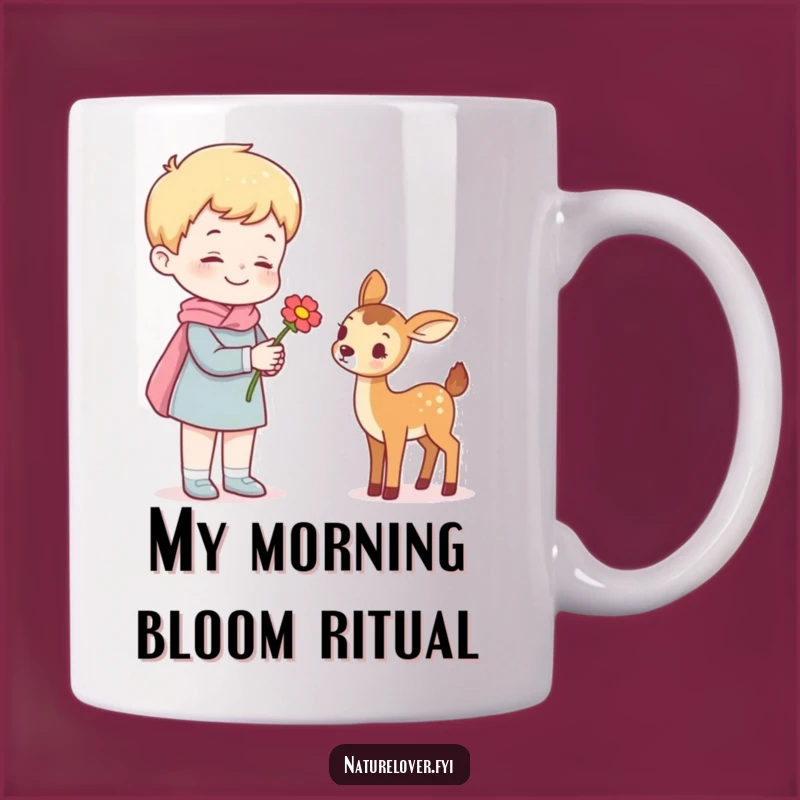 Funny Flower Offering Mug: Cheerful Figure & Tiny Deer Gift for Nature Lovers