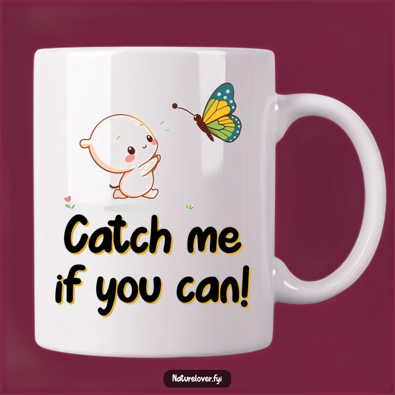 Funny Kawaii Butterfly Chase Mug - Adorable Character, Perfect Funny Gift