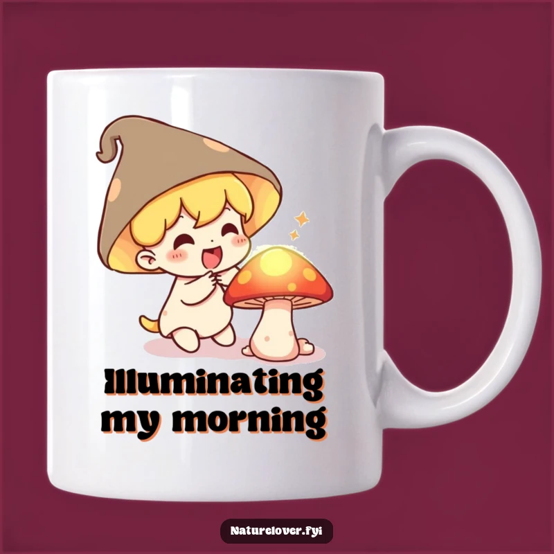 Funny Mushroom Discoverer Mug: Delighted Character's Glowing Secret Surprise Gift