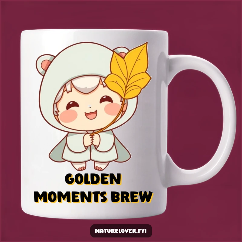Funny Leaf Breeze Mug: Smiling Character's Joyful Autumn Gift