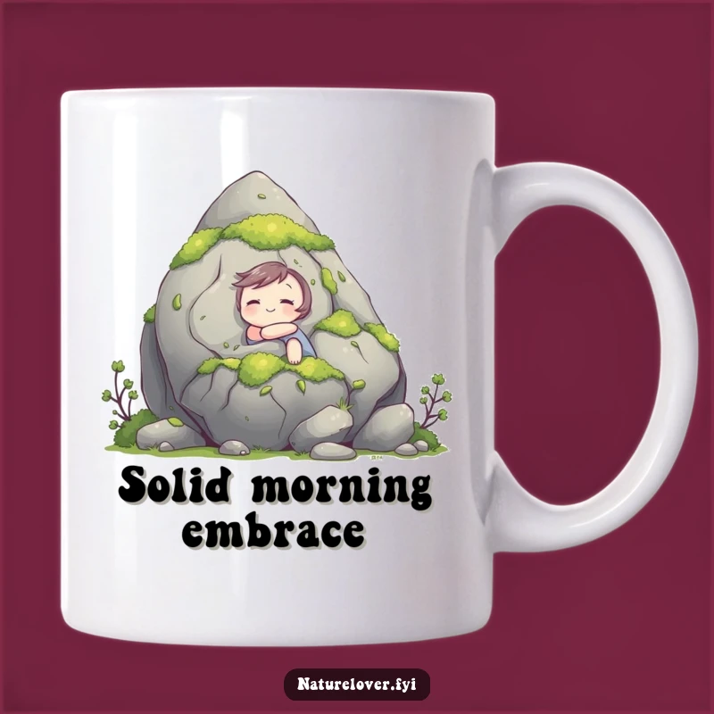 Funny Hugging Rock Mug: Cute Character's Earthy Joy, Perfect Humorous Gift