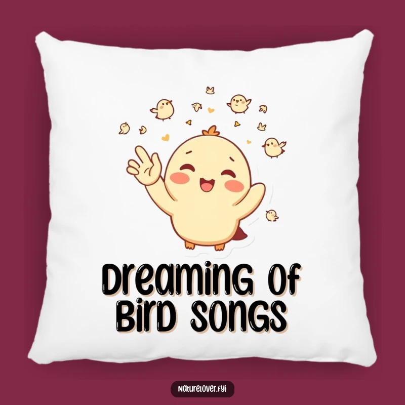 Funny Bird Greeting Pillow: Cozy Happy Character Waving at Tiny Birds, Cute Accent