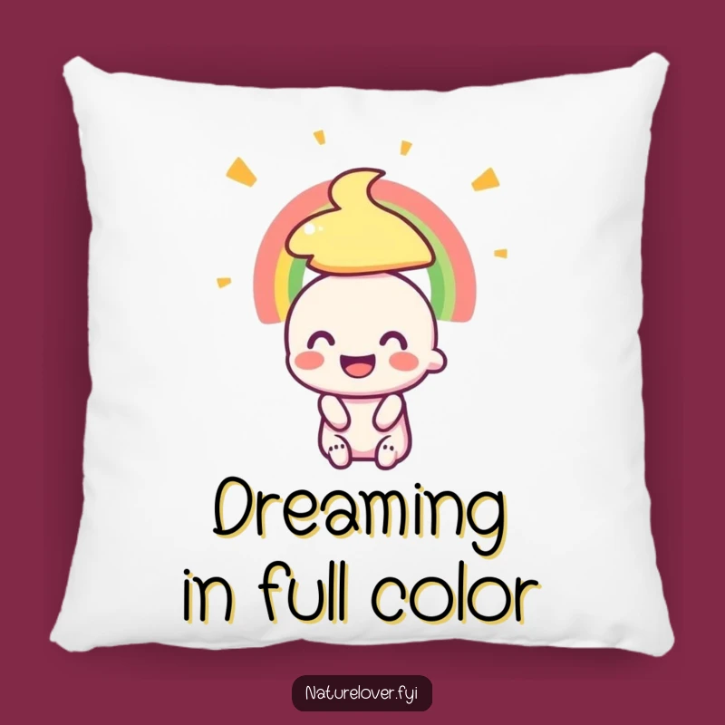 Funny Comfort Pillow: Smiling Character's Rainbow Bliss Decor
