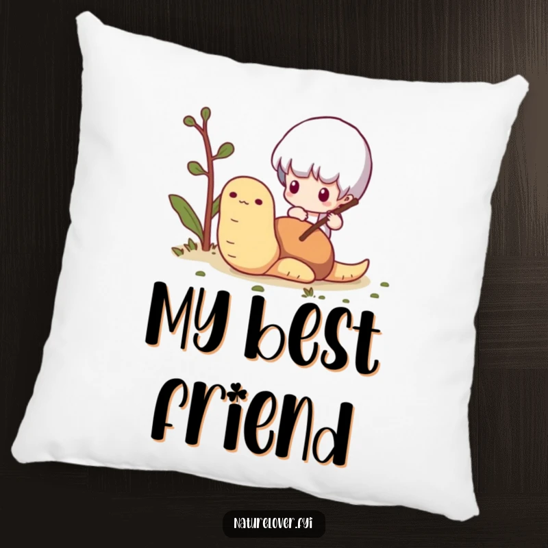 Funny Worm Poke Pillow: A tiny character gently pokes a friendly worm with a twig, a soft and humorous decor piece.