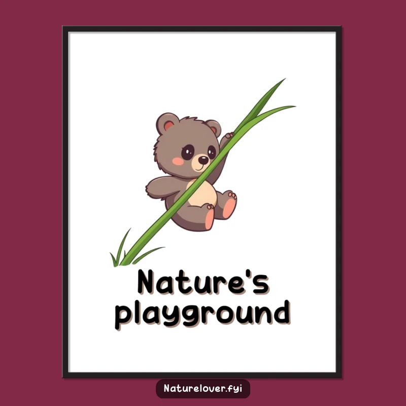 Funny Bear Cub Grass Slide Digital Art - Instant Playful Download