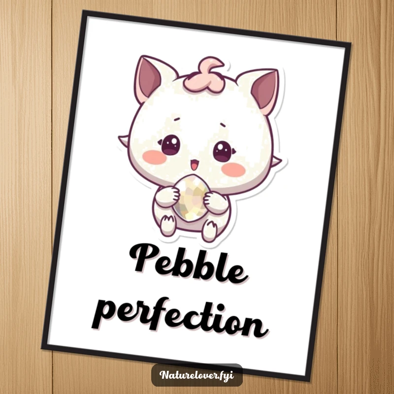 Funny Digital Art Print of a character in surprised delight holding a sparkling pebble, great for instant decor.