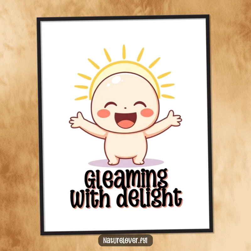 Funny digital art of a happy character with arms wide, bathed in a radiant sunbeam, symbolizing pure elation.