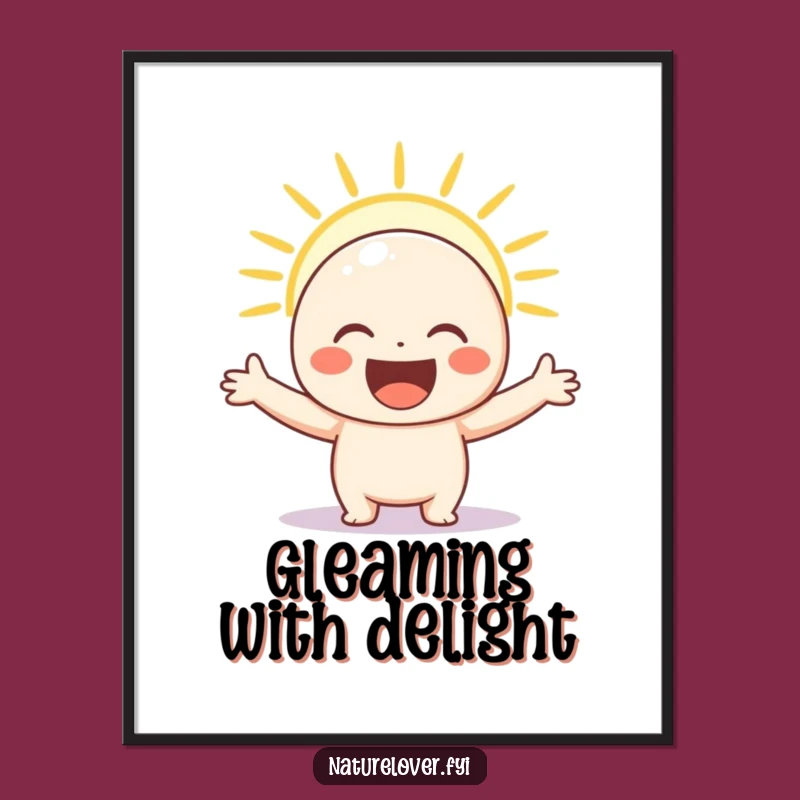 Funny Sunshine Bliss Digital Art: Happy Character Basking, a Joyful Funny Gift Download.