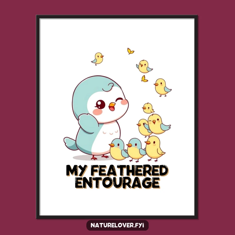 Funny Bird Wisher Digital Print: Playful Character's Cheerful Flock Surprise Art