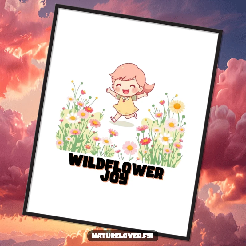 Funny Digital Art: Happy character skipping through blooming wildflowers, offering instant cheer and vibrant, joyful decoration.
