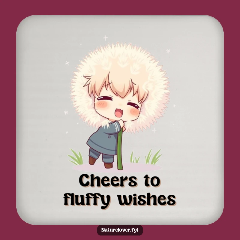 Funny Drink Coaster Set: Character's Dandelion Hug, Protect Surfaces with Whimsy