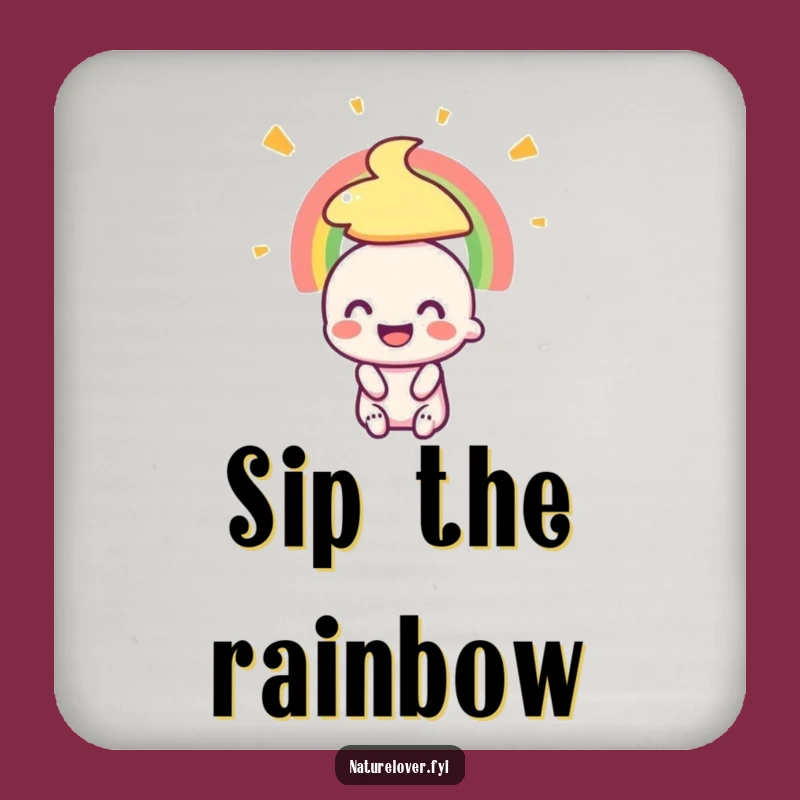 Funny Coaster Set: Tiny Character's Rainbow Admiration for Cheers