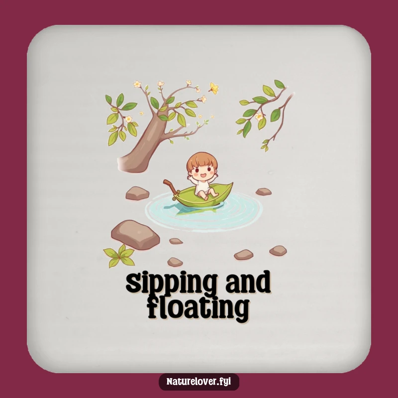 Funny Leaf Boat Coaster: Protect Surfaces with Character's Joyful Stream Ride!