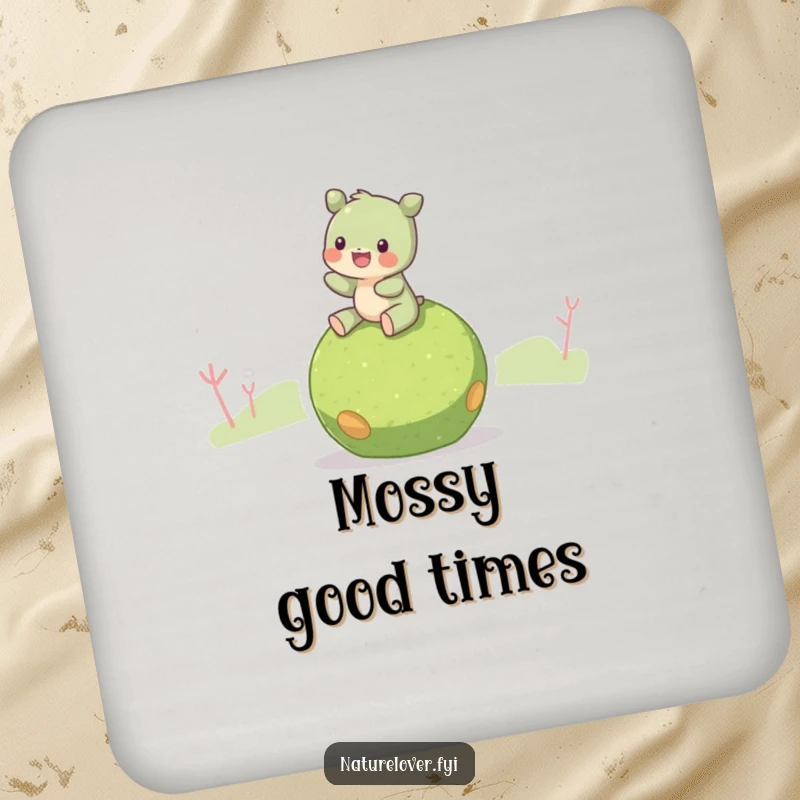 Funny Moss Ball Rider Coaster: A creature riding a moss ball, guarding tabletops with natural serenity.
