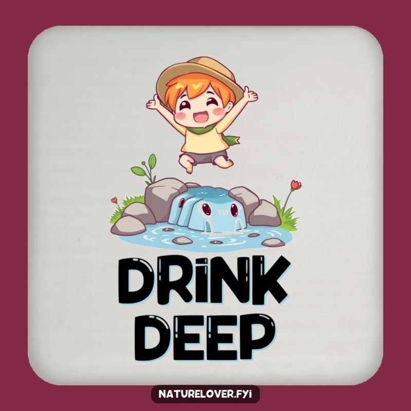 Funny Stream Leap Drink Coaster: Nature Lover's Protection, Fun & Funny Gift for Tables