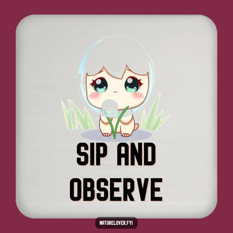 Funny Dewdrop Observer Coaster: Cute Curious Character's Giant Shimmering Surprise Drink Protector