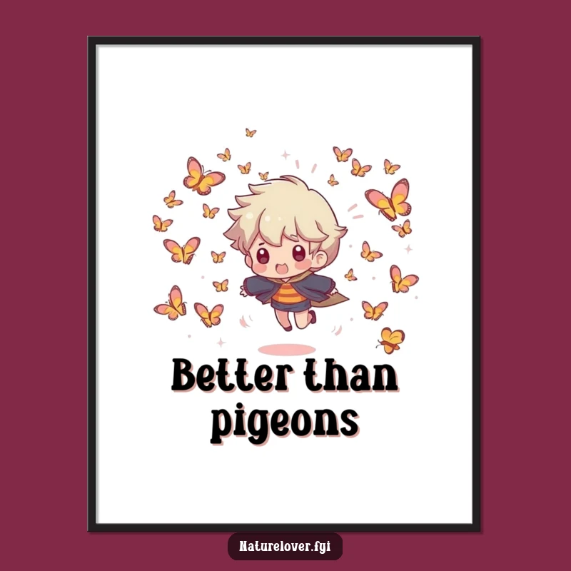 Funny Butterfly Chase Poster: Whimsical Art for a Cheerful Space