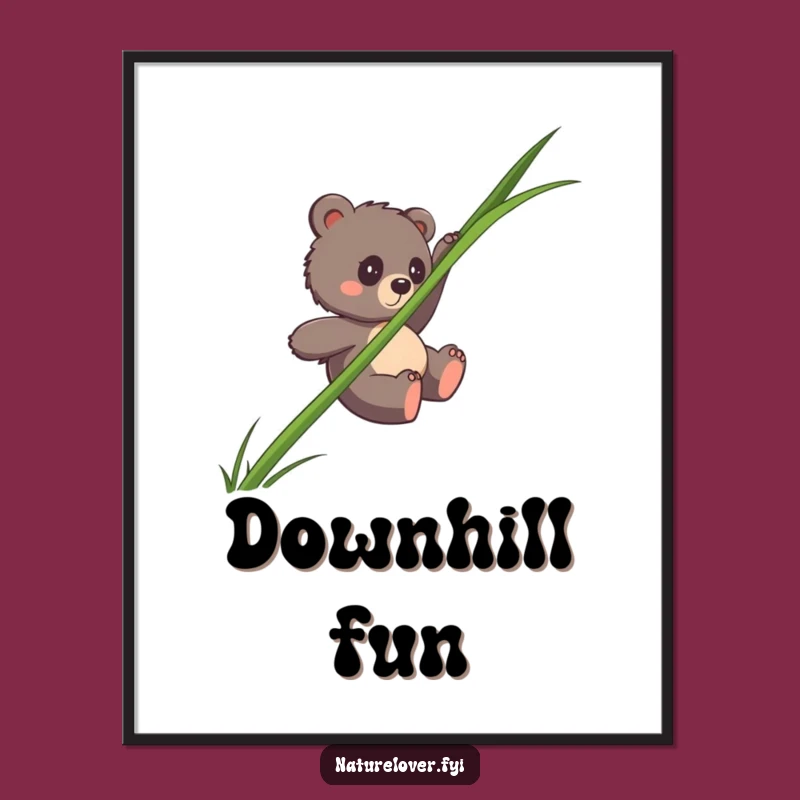 Funny Bear Cub Enormous Grass Poster - Nature's Fun Wall Art