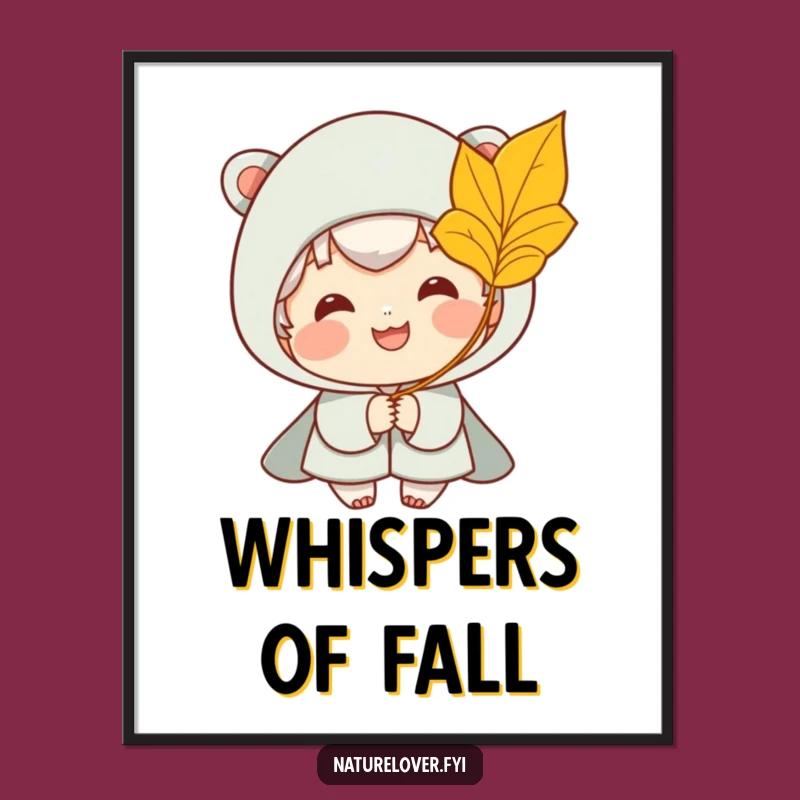 Funny Autumn Poster: Smiling Character and Golden Leaf Breeze Art