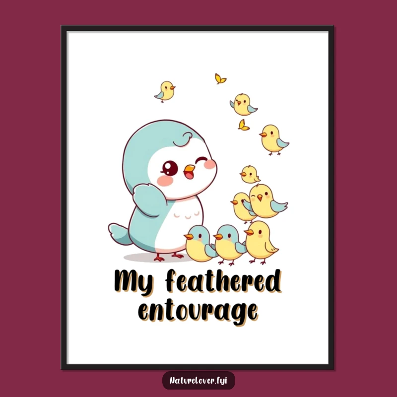Funny Bird Wisher Poster: Playful Character's Cheerful Flock Surprise Wall Art