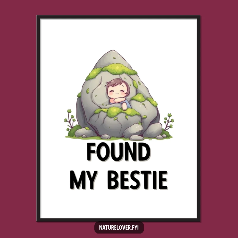 Funny Hugging Rock Poster: Cute Character's Earthy Joy Art, Hilarious Wall Decor