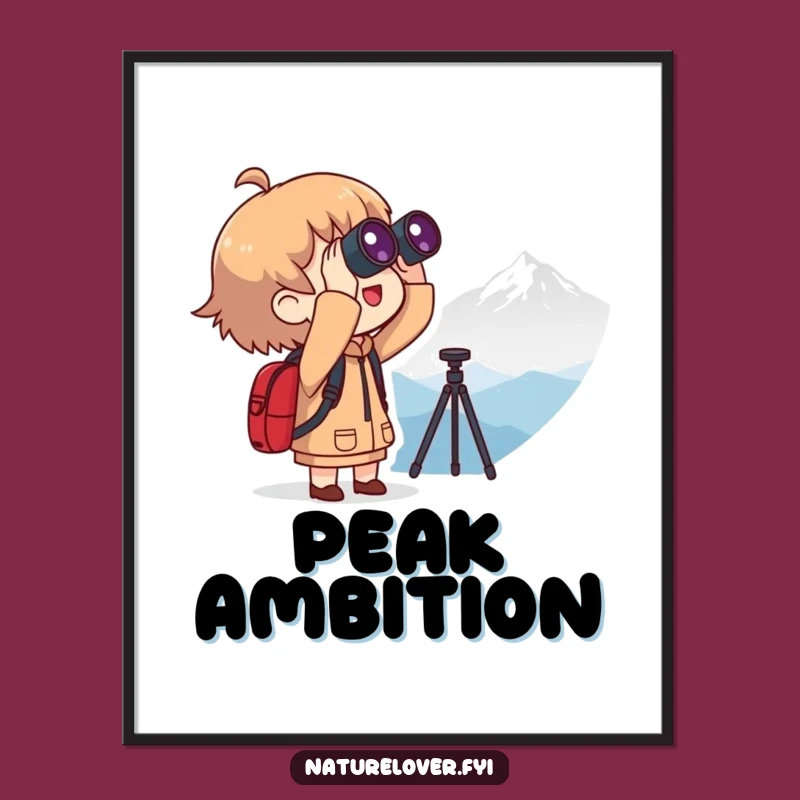 Funny Summit Dream Poster: Explorer Character, Mountain Art, Humorous Funny Gift