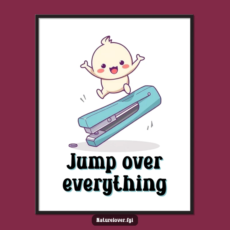Funny Twig Leaper Poster: Cute Bouncing Character's Giant Obstacle Surprise Wall Art