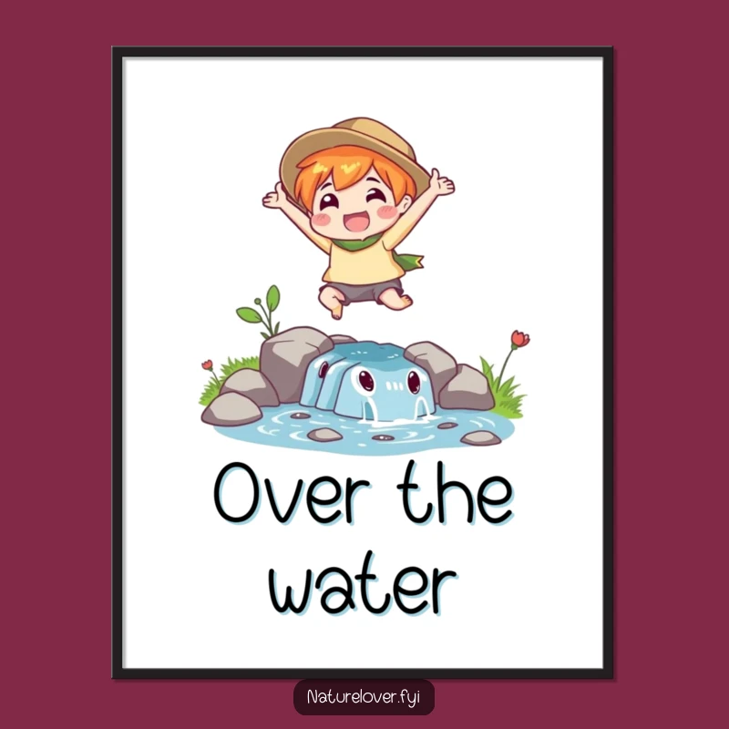 Funny Stream Leap Poster: Vibrant Nature Art, Energetic Character, Perfect Funny Gift for Walls