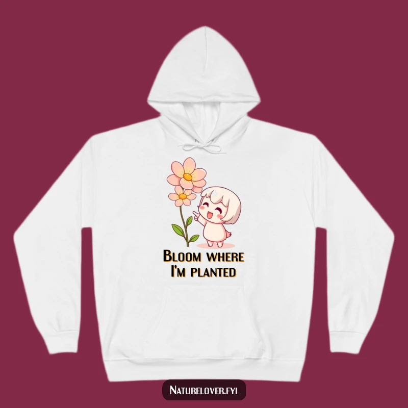 Funny Cozy Hoodie: Cute Character's Flower Admiration, Warm & Whimsical Comfort Gift