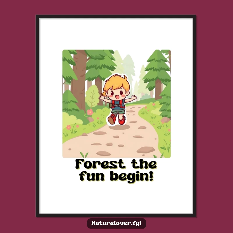 Free Printable Wall Art: Happy Hiker Forest Path Funny Art Downloadable
