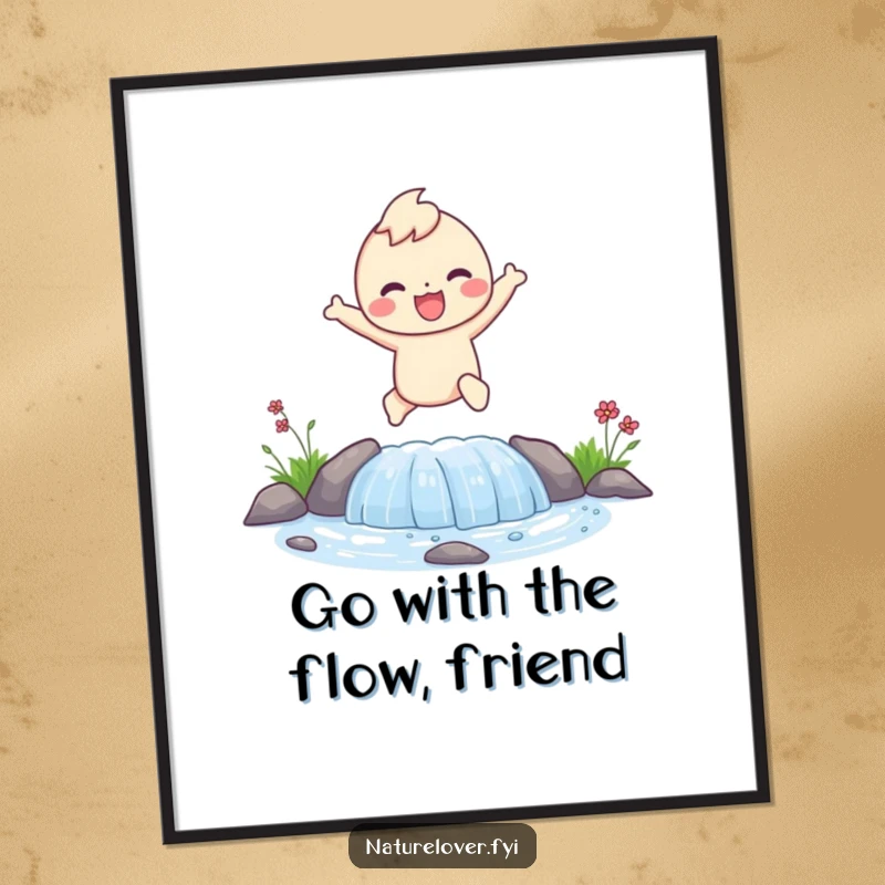 Funny Free Printable Wall Art: A happy character joyfully leaping over a small, bubbling stream.