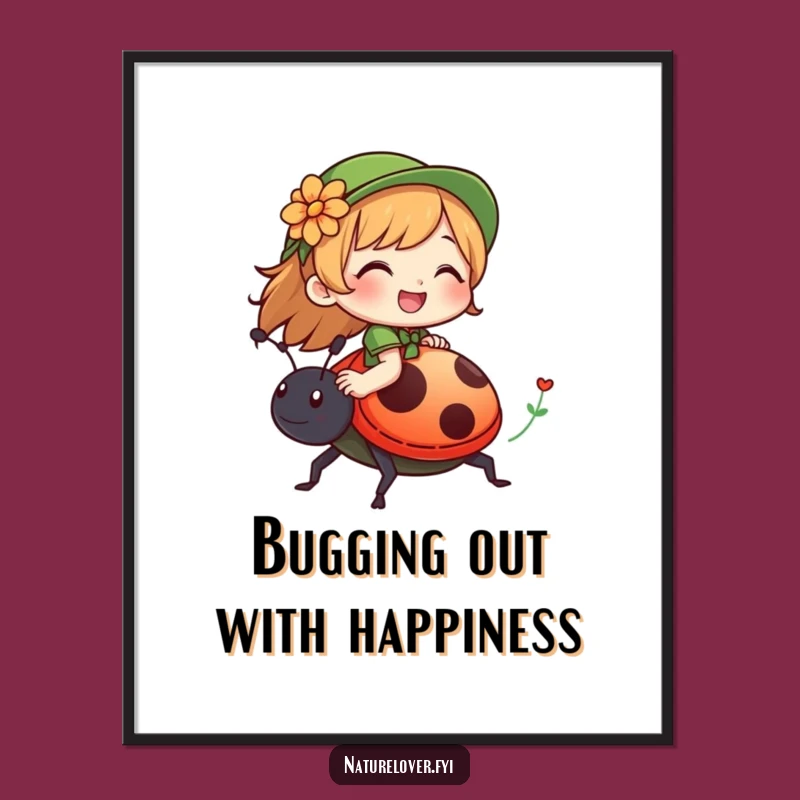 Funny Free Printable Wall Art: Ladybug Rider's Joy, Whimsical Downloadable Decor