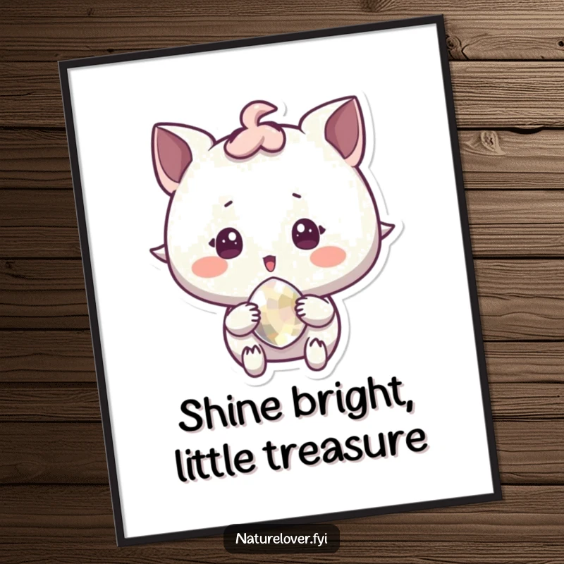 Funny Free Printable Wall Art: A character with surprised delight holds a sparkling pebble, a humorous downloadable treasure.