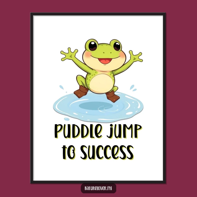 Free Printable Wall Art: Frog in Boots Jumps Puddle, Whimsical Downloadable Decor