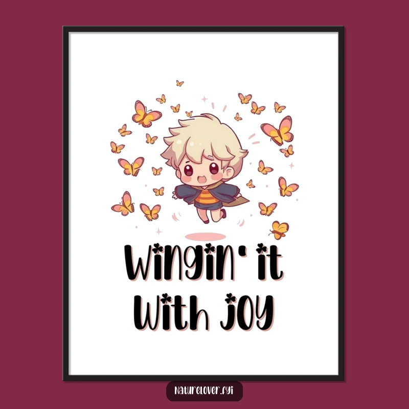 Funny Free Printable Wall Art: Butterfly Chase Character, Whimsical Downloadable Decor