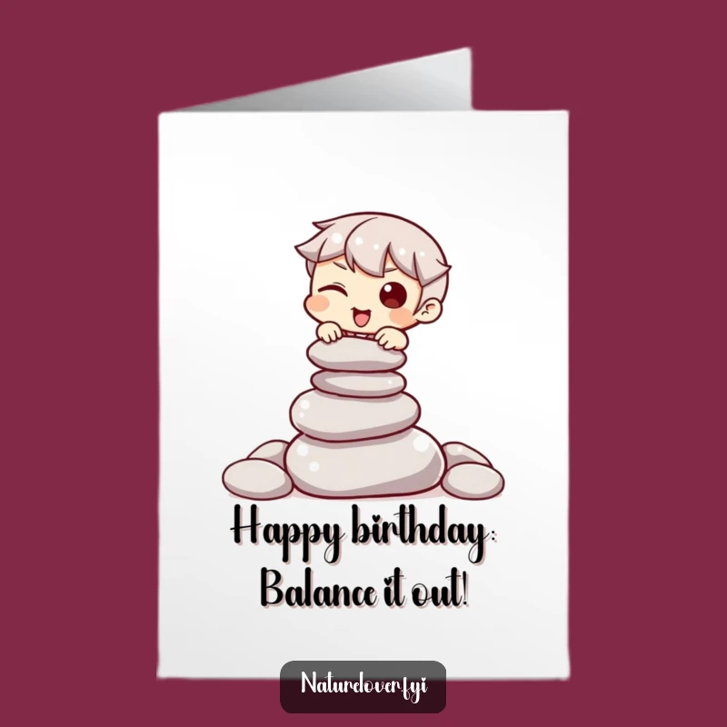 Free Printable Funny Birthday Card: Stone Balance Character, Skillful Downloadable Gift