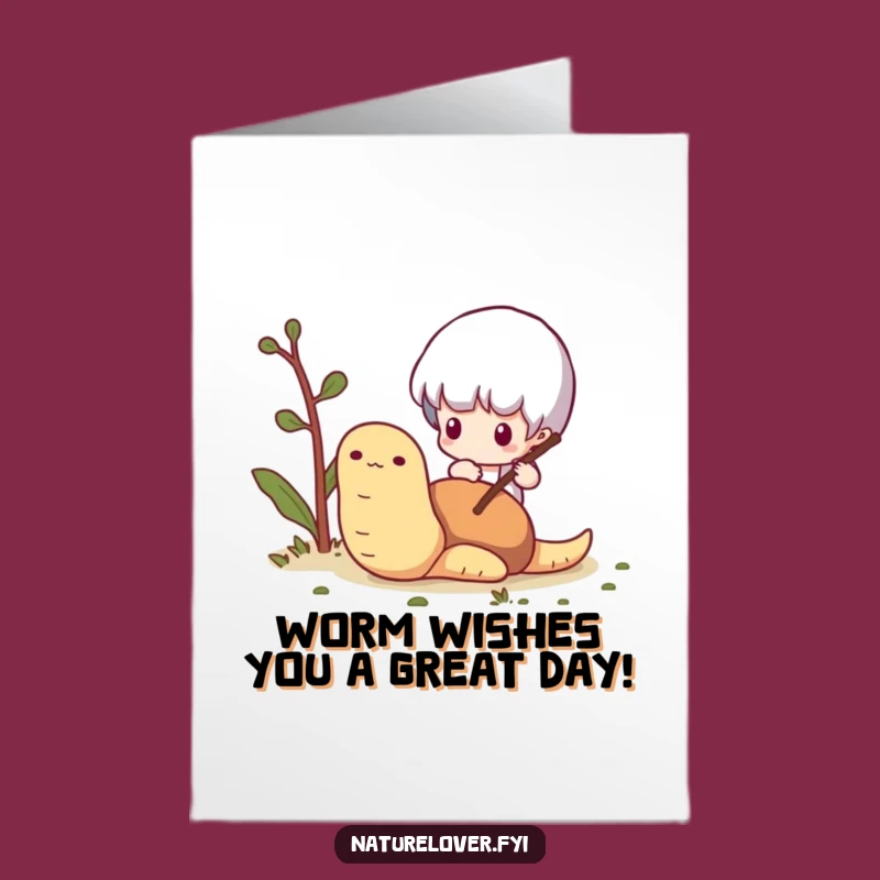 Funny Free Printable Birthday Card: Tiny Friend Poking Worm Twig Design Downloadable Gift