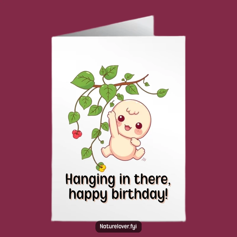 Free Printable Birthday Card: Kawaii Vine Swing, Happy Birthday Playful Downloadable Gift