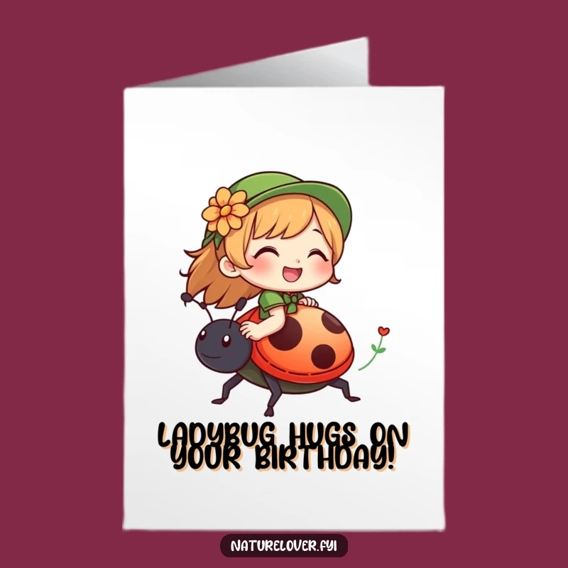 Free Printable Birthday Card: Nature Rider on Ladybug, Funny Downloadable Gift