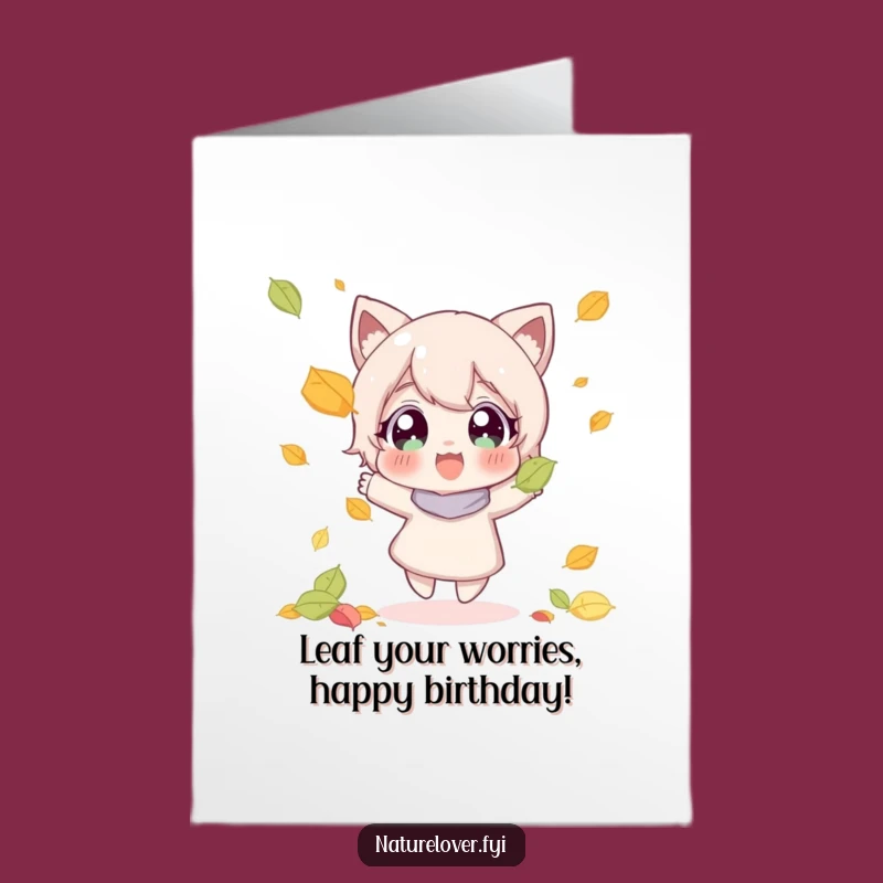 Free Printable Birthday Card: Falling Leaf Joy Character Funny Downloadable