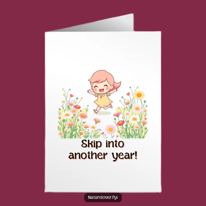 Free Printable Birthday Card: Happy Character Skipping - Joyful Downloadable Gift