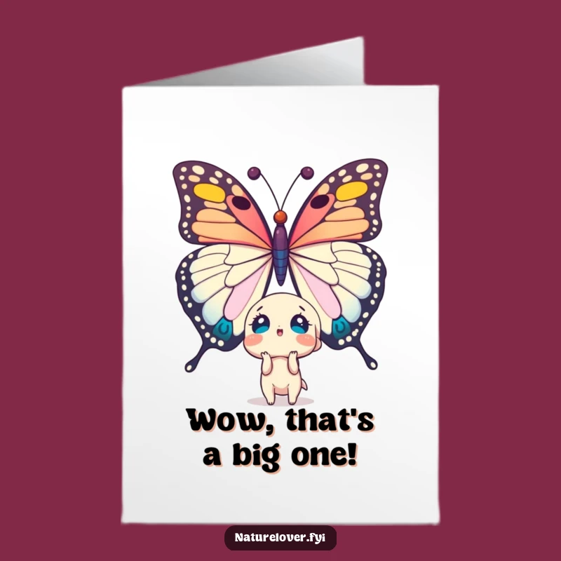 Free Printable Birthday Card: Surprised Character & Giant Butterfly Funny Downloadable Gift