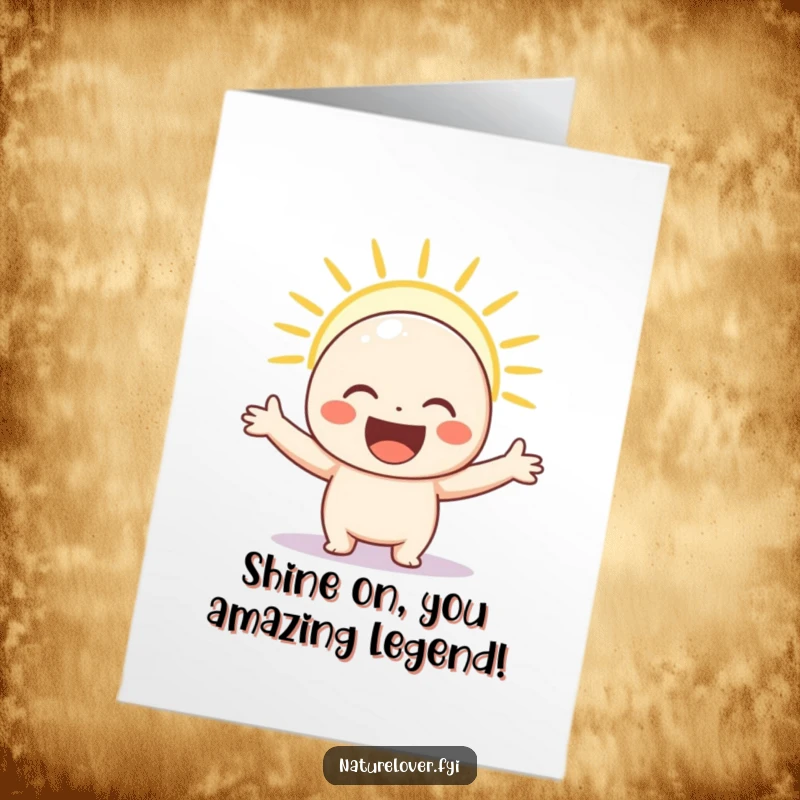 Funny Free Printable Congratulations Card: Joyful sunshine character with arms open wide, celebrating success.