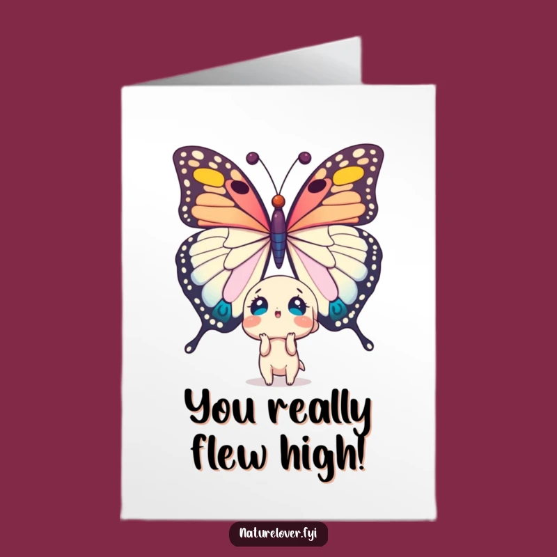 Free Printable Congrats Card: Surprised Character Amazed by Giant Butterfly Funny Downloadable