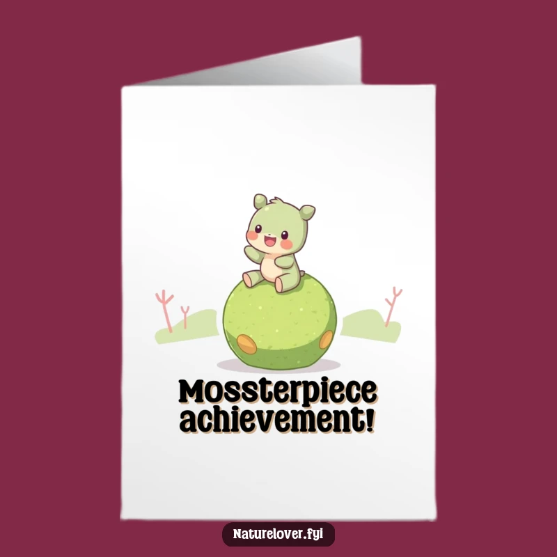 Free Printable Congrats Card: Moss Ball Rider Creature Celebrating Your Smooth Success!