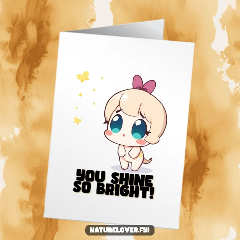 Funny Free Printable Congratulations Card: Small character looks on with awe as fireflies illuminate the dark, symbolizing a brilliant achievement.