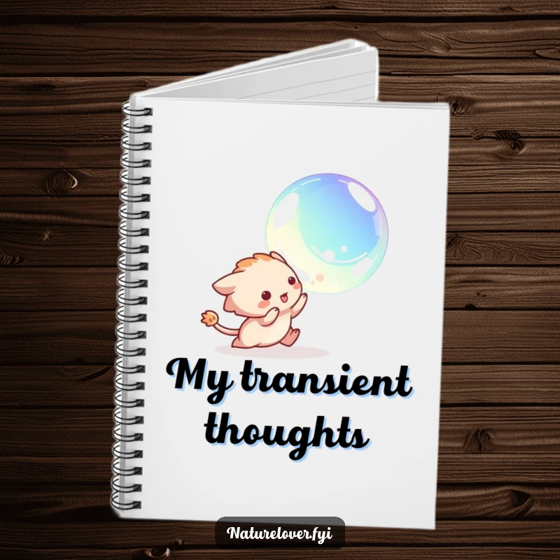 Funny notebook featuring a creature playfully chasing a floating iridescent bubble, perfect for jotting down fun thoughts.